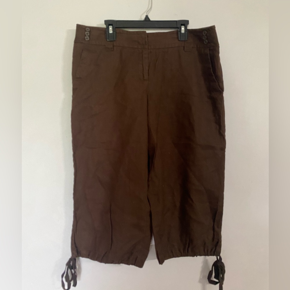 Loft Marissa Brown 100% Linen Wide Leg Capri Pant